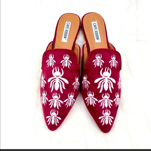 Cape Robbin Shoes - Cape Robbin slip on. Bug embroidery white and red background.